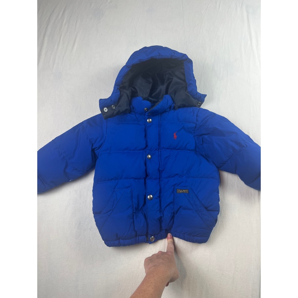 Polo Ralph Lauren Toddler Boys Blue Down Puffer Jacket Detachable Hood Size 3 3T